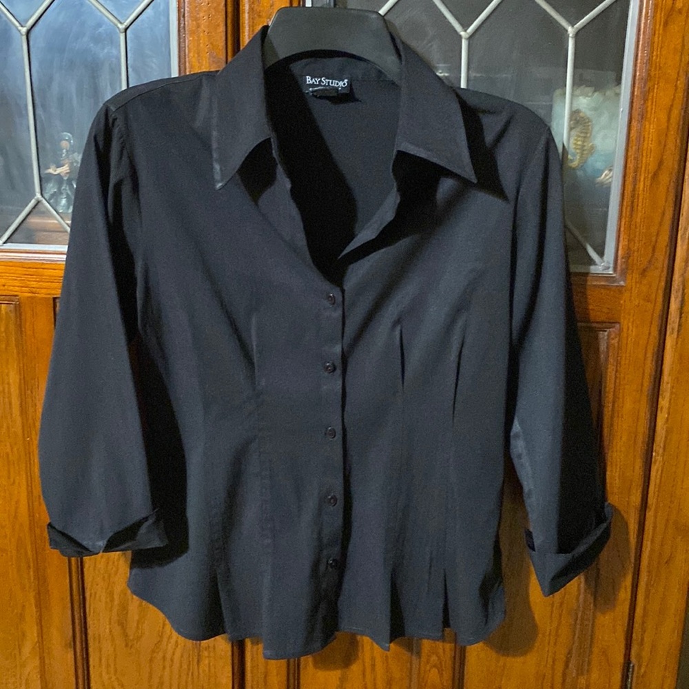 Bay Studio Career Black Fitted Button Up with 3/4 length sleeves size S